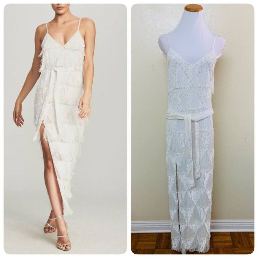 Retrofete Fringe Rebecca Retro Wedding Dress Medium in White Front Slit $1095